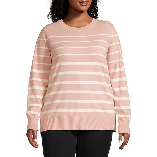 new!Liz Claiborne Plus Womens Crew Neck Long Sleeve Striped Pullover Sweater | JCPenney