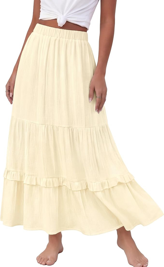 Annebouti Long Skirts for Women Summer 2026 Spring Boho Ruffle Trendy High Waisted Cute Flowy Tie... | Amazon (US)