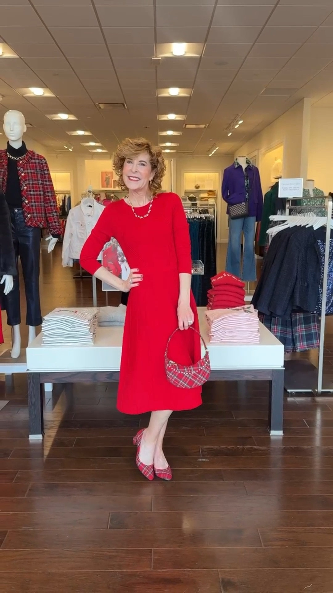 Holiday chic made easy! This Merino wool pleated sweater dress in the prettiest red pairs perfectly with the cider plaid block heel pumps and matching crescent bag. It’s festive, flattering, and so polished for any holiday gathering 🎄❤️ 50% off 1 item + 40% off everything else! 

#LTKHoliday #LTKSaleAlert #LTKSeasonal