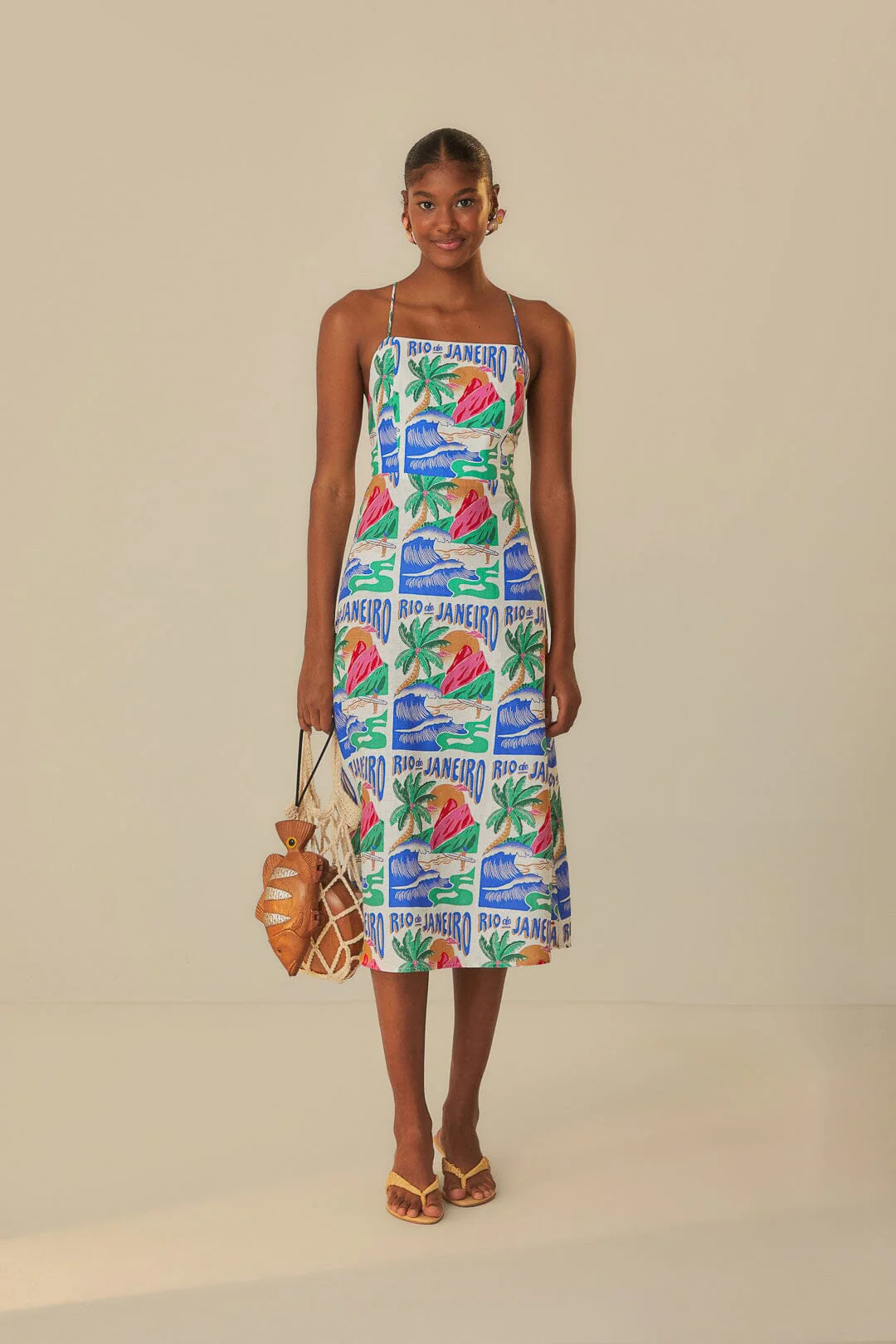 Off-White Carioca Posters Midi Dress | FarmRio (US)