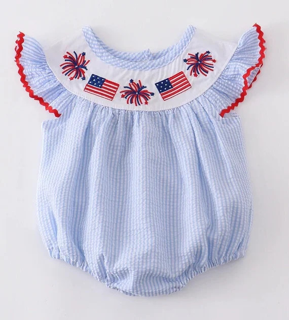 Embroidered Patriotic Flag & Fireworks 4th of July Seersucker | Etsy | Etsy (US)