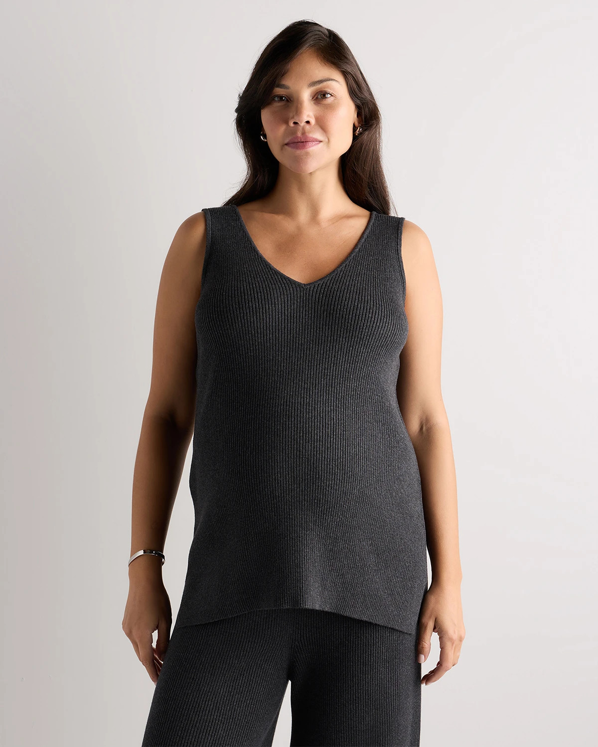 Cotton Cashmere Maternity and Nursing V-Neck Tank - Maternity in Mocha Heather | Quince