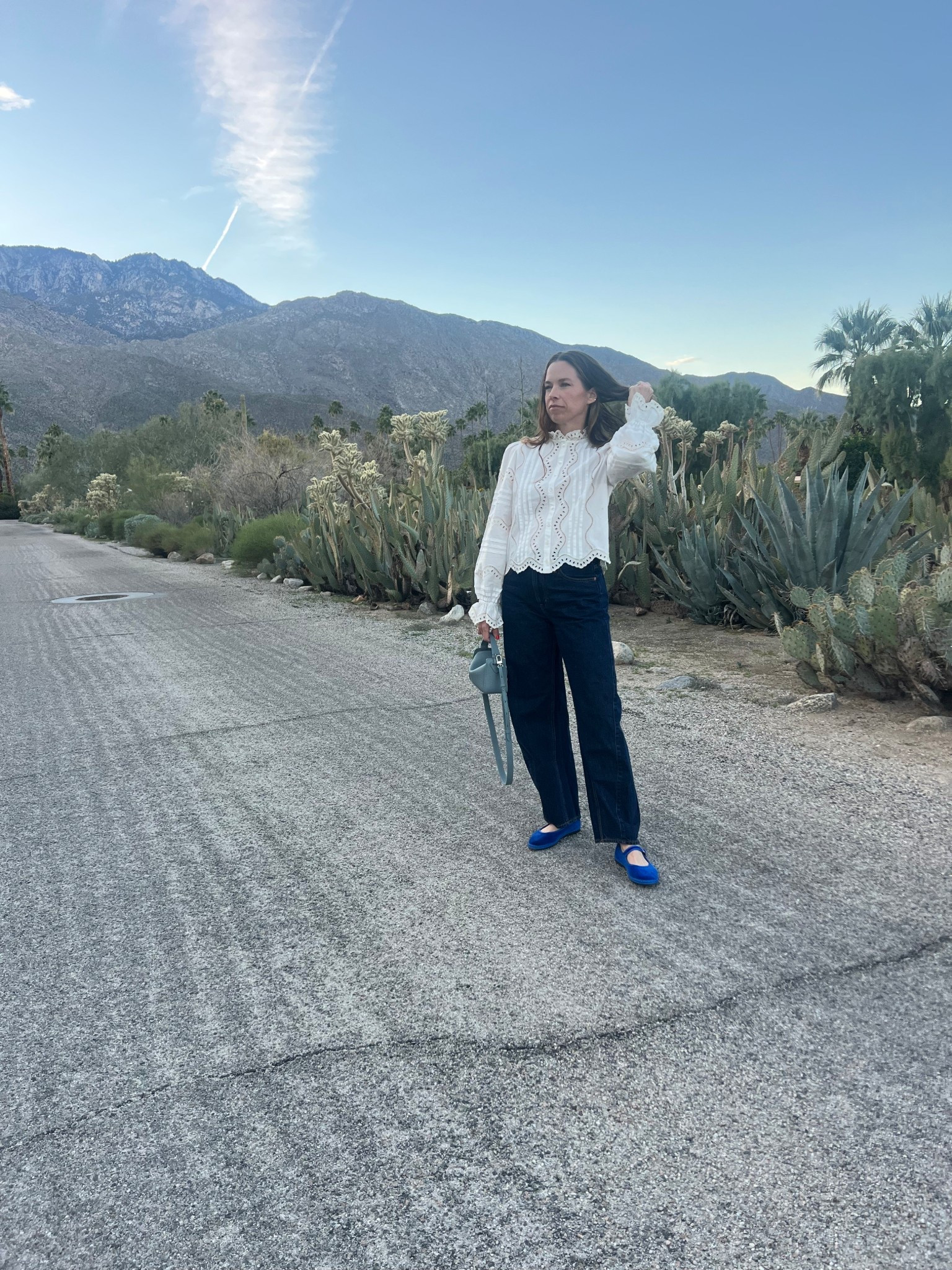 Quiet luxury, French girl aesthetic, Sezane, white lace top, simple white top, work top, going out top, over 40 going out top, perfect barrel jeans, bright blue flats, velvet Mary jeans, gap jeans, Flabelus, the horse, cool girl bag 

#LTKdayinmylife #LTKValentine #LTKOver40