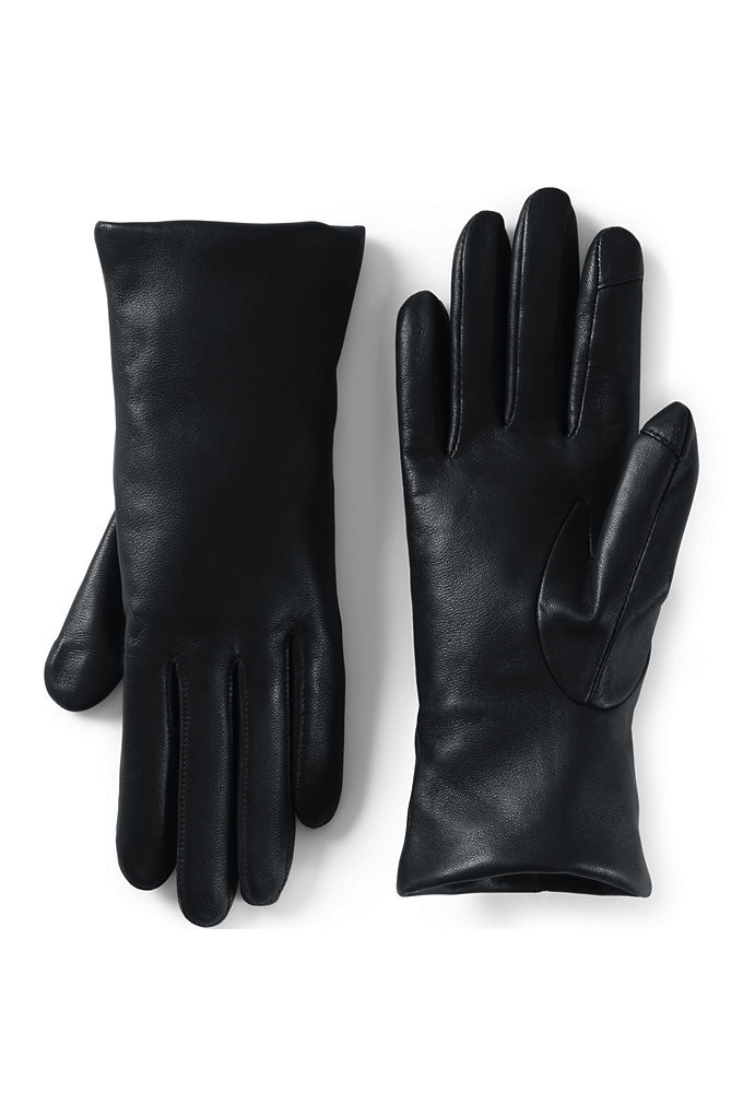 Women's EZ Touch Screen Cashmere Lined Leather Gloves - Lands' End - Black - S | Lands' End (US)