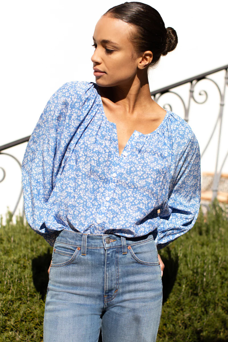 Frances Blouse - Vintage Flowers Blue S | Emerson Fry