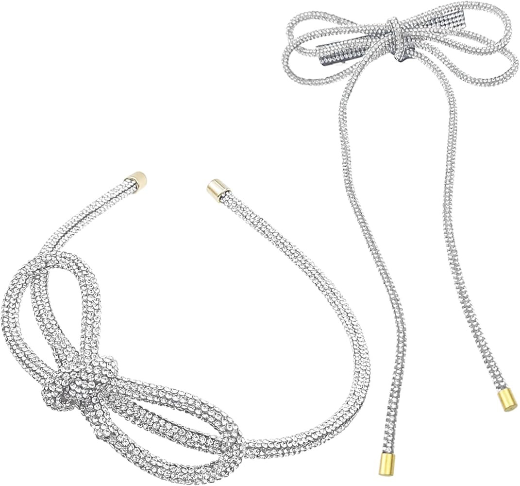 Rhinestone Knotted Headband & Sparkle Bow Clip Set Silver Crystal Hair Accessories for Women, Non... | Amazon (US)