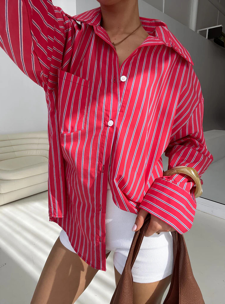 Kodhi Oversized Long Sleeve Top Red Stripe | Princess Polly AU