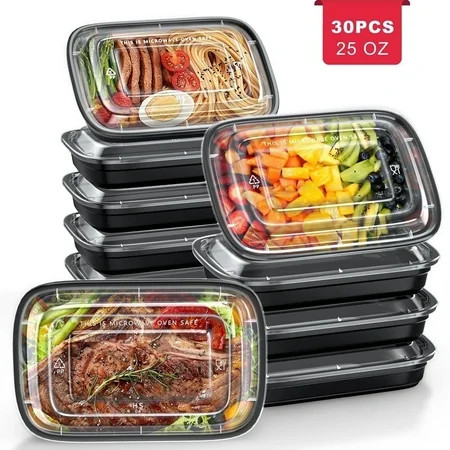 GPED 30 Pack Meal Prep Containers, 25oz Plastic Food Storage Containers With Lids To Go Containers, Bento Box Reusable BPA Free Lunch Boxes, Disposable Stackable, Microwave/Dishwasher/Freezer Safe | Walmart (US)
