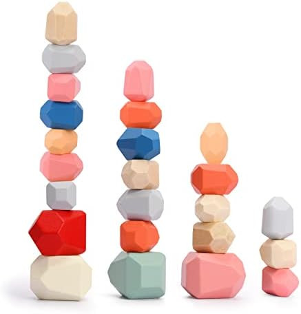 Oucles 36PCS Natural Wooden Stacking Balancing Stones Rocks for Toddlers Colorful Kids Preschool ... | Amazon (US)