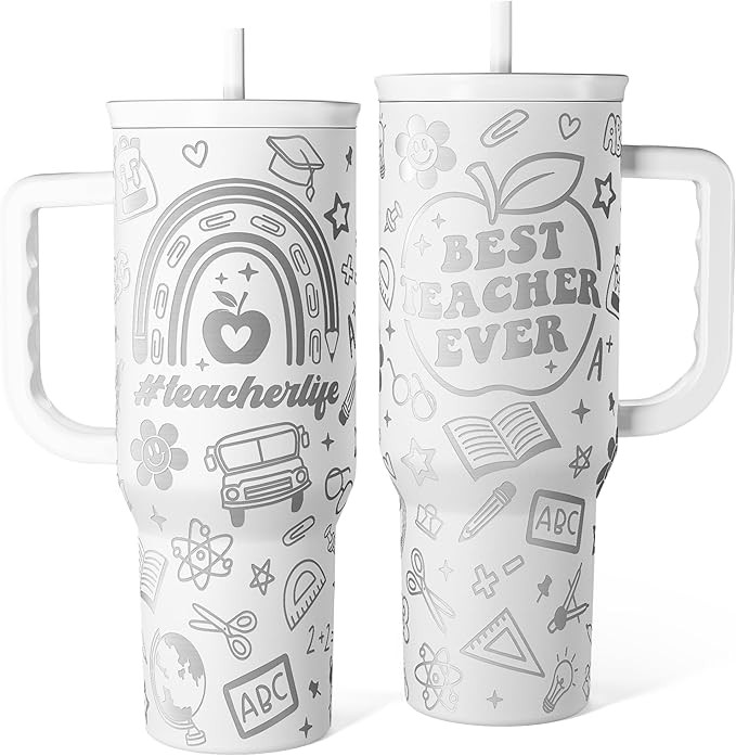 Best Teacher Ever Tumbler 40oz, Stainless Steel Insulated Coffee Travel Cups with Handle, Teacher... | Amazon (US)