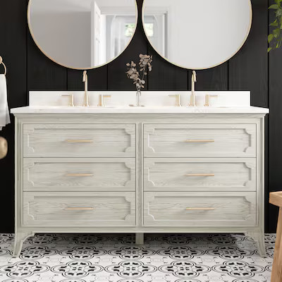 allen + roth Helena 60-in Sandstorm Undermount Double Sink Bathroom Vanity with Calacatta Enginee... | Lowe's