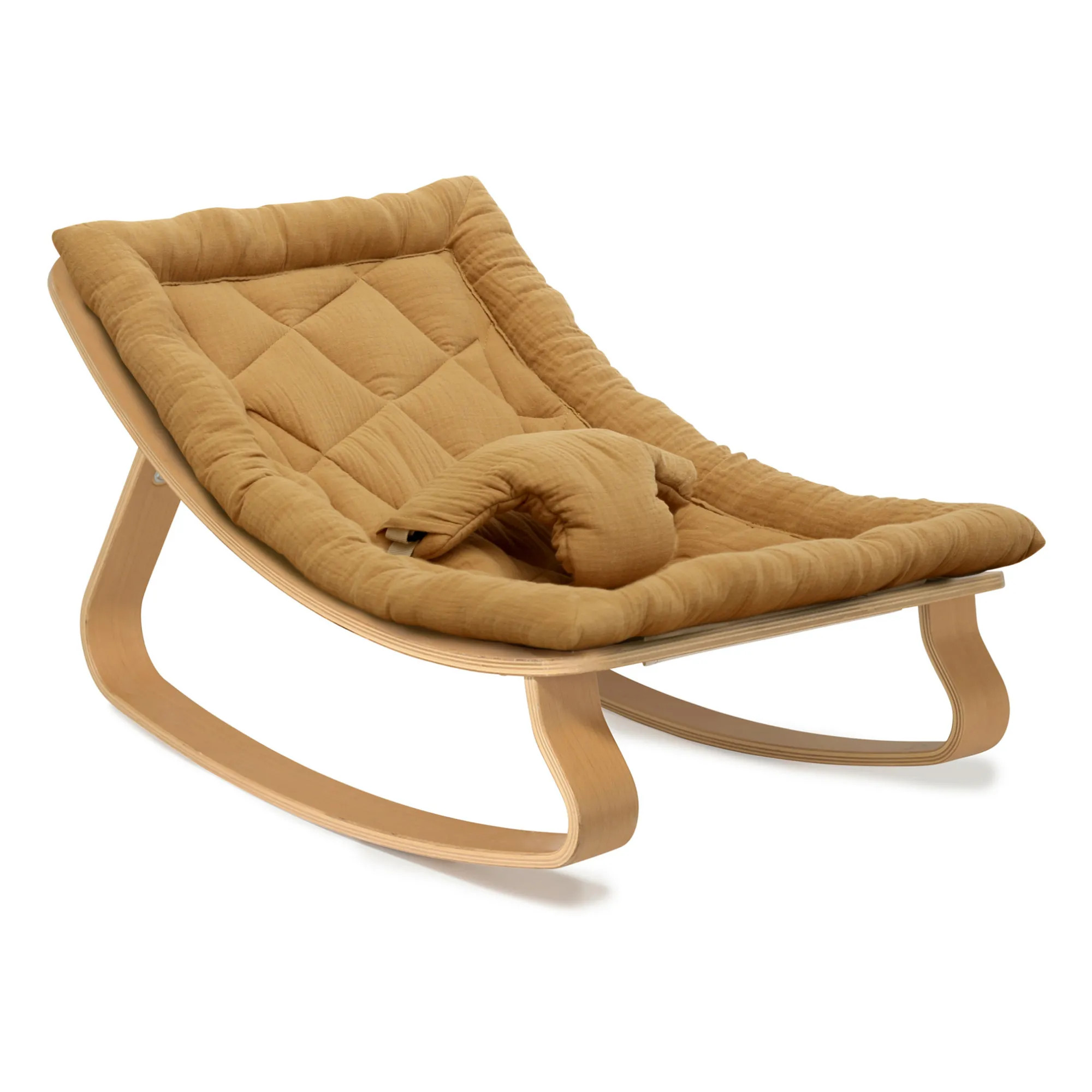 Levo Beech Wood Baby Bouncer | Camel | Smallable
