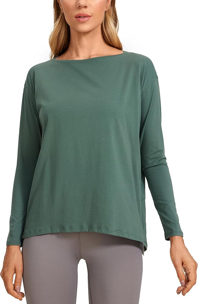CRZ YOGA Pima Cotton Long Sleeve Workout Shirts for Women Loose Fit Athletic Yoga Shirt Casual Bo... | Amazon (US)