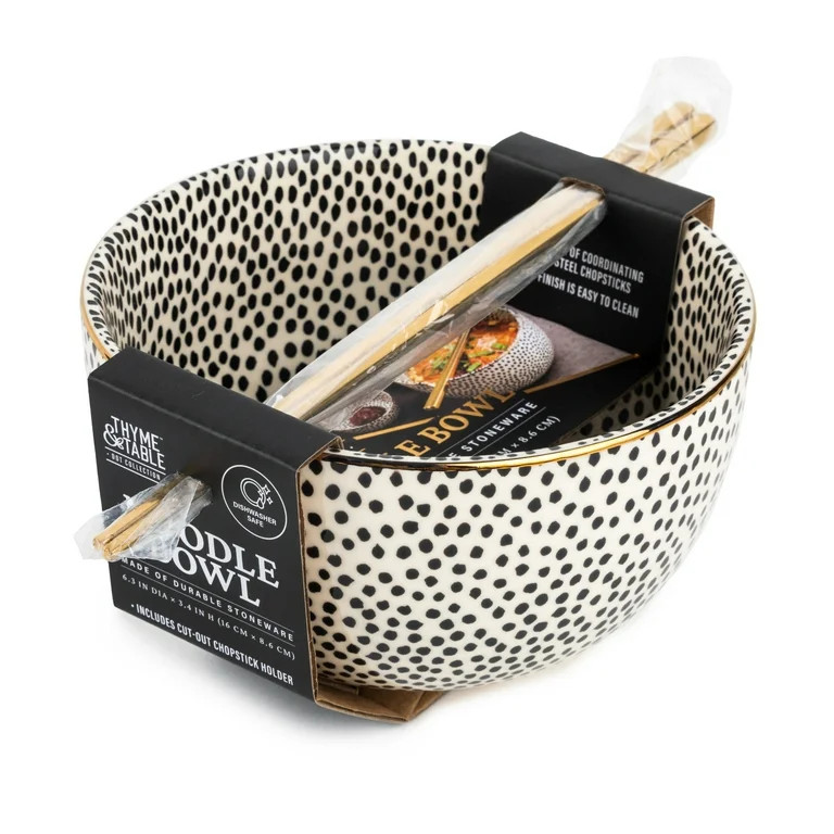 Thyme & Table Dot Ceramic Ramen Noodle Bowl with Chopsticks | Walmart (US)