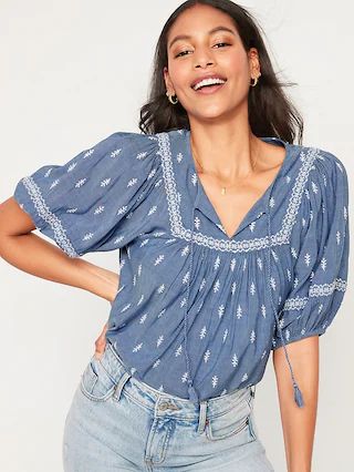 Puff-Sleeved Embroidered Poet Swing Blouse for Women | Old Navy (US)