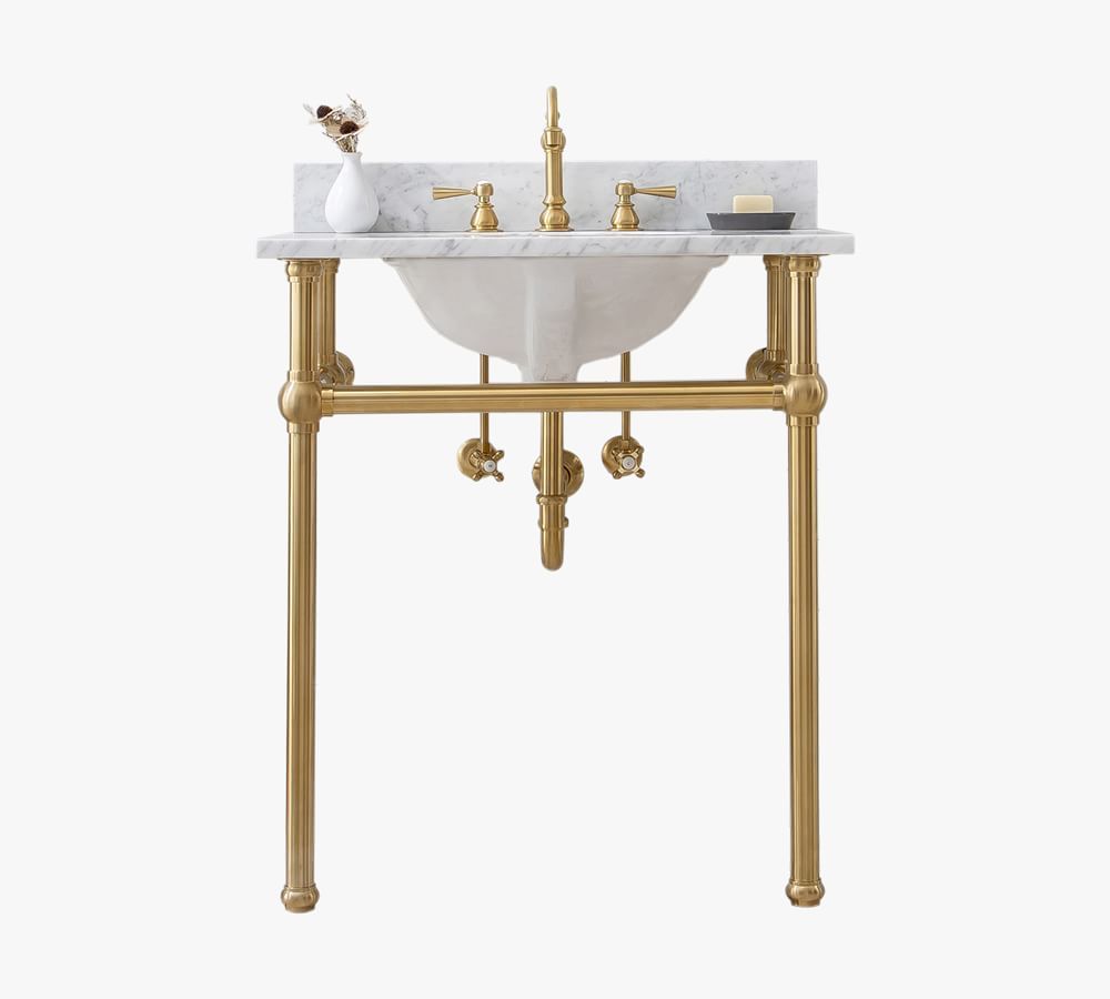 Satin Gold Aveline Marble Top Single Sink Vanity, 30&amp;quot; | Pottery Barn (US)