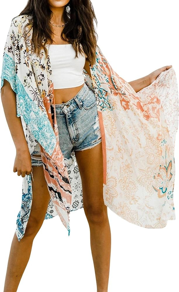Breezy Lane Women's Kimono Cardigan Summer Swimsuit Coverups Beach Cover Up with Floral Print for... | Amazon (US)