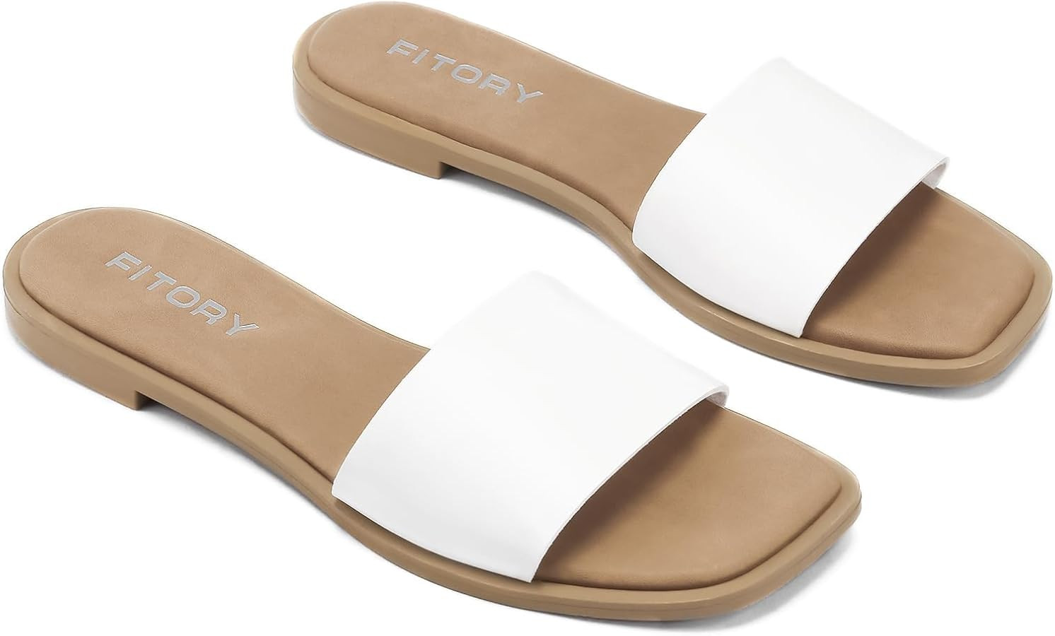 Amazon.com | FITORY Women's Slide Sandals Fashion Square Open Toe with Cushioned Footbed Slippers... | Amazon (US)