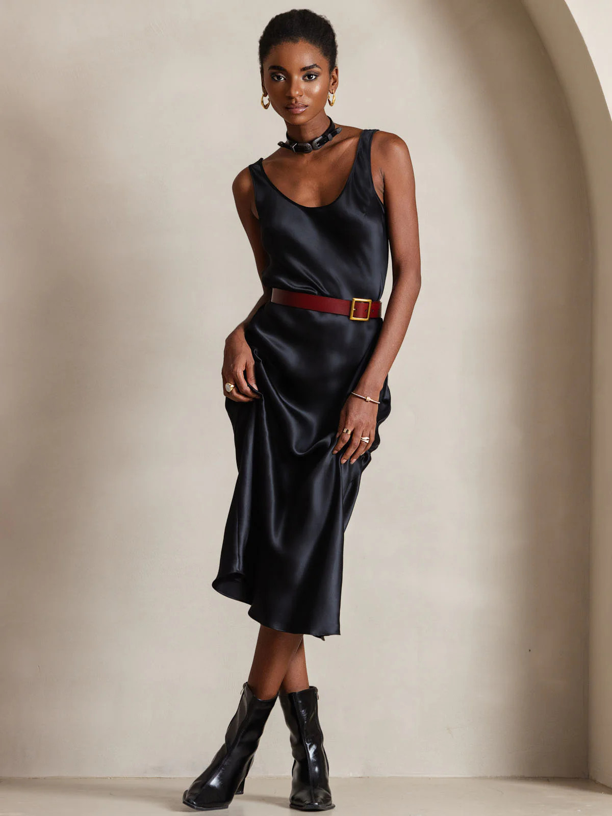 Pure Silk Wide Strap Sleeveless Long Dress | SilkSilky