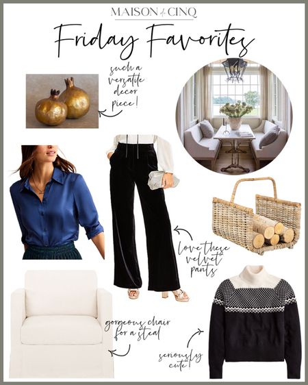 We’ve got so many great things for share for Friday Favorites today - like gorgeous sweaters casual to party-ready, velvet pants on sale, cute holiday decor, a chair for a steal, and more!

#holidaydecor #homedecor #falldecor #falloutfit #fallsweaters #holidayoutfit 

#LTKover40 #LTKhome #LTKHoliday
