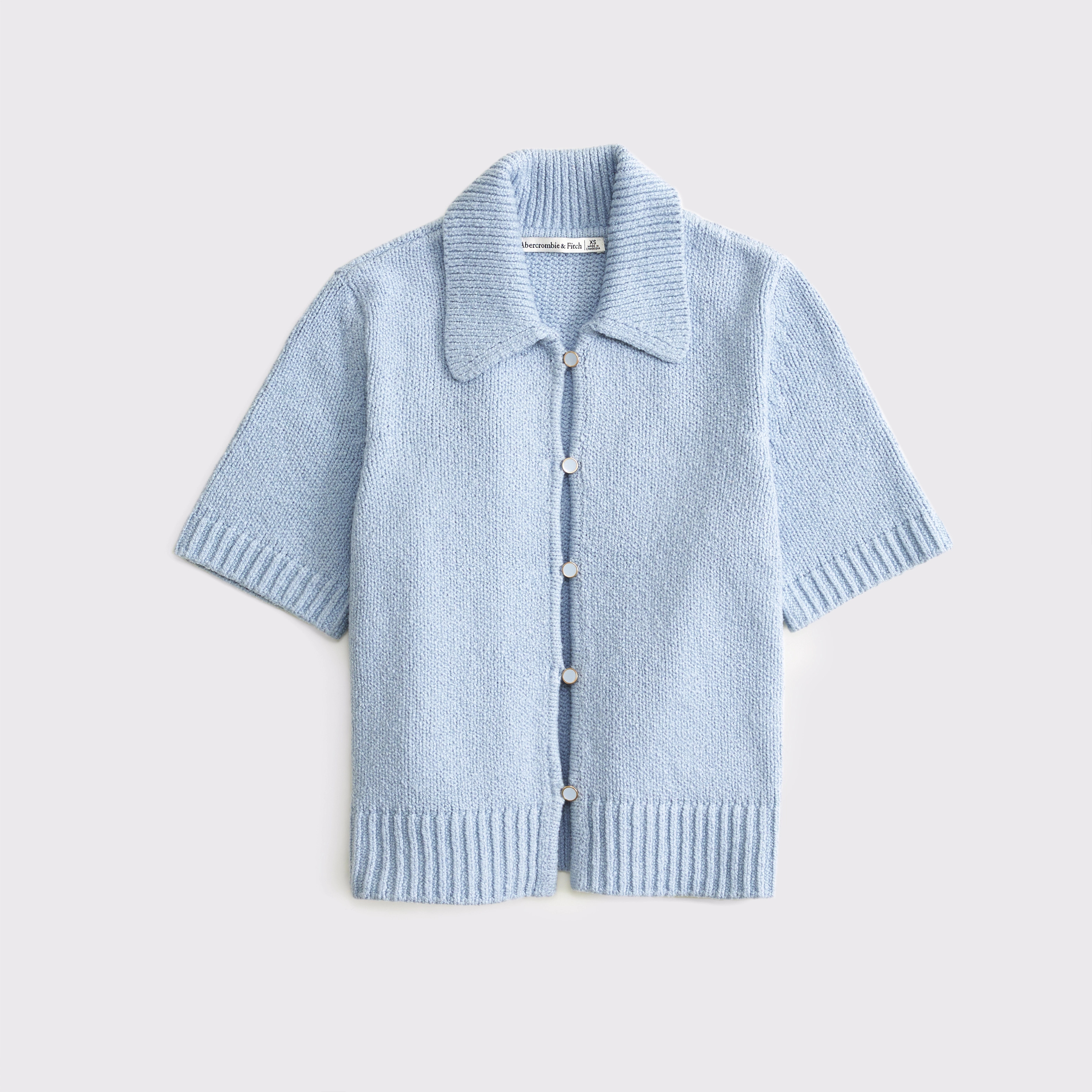 Short-Sleeve Collared Cardigan | Abercrombie & Fitch (US)