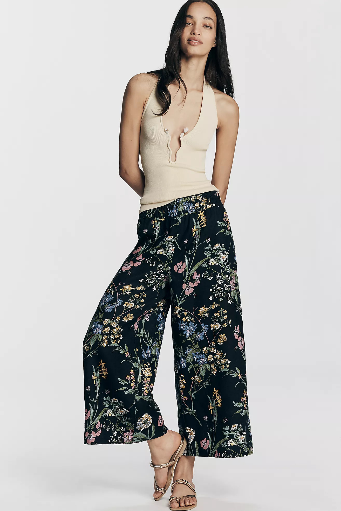 The Somerset Printed-Linen Pull-On Pants | Anthropologie (US)