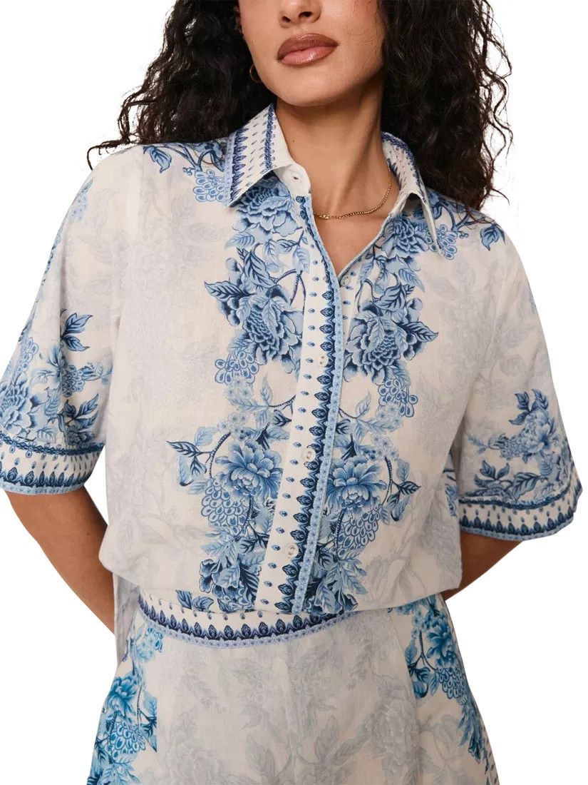 Raishma Ethel Floral Border Shirt, Blue | John Lewis (UK)