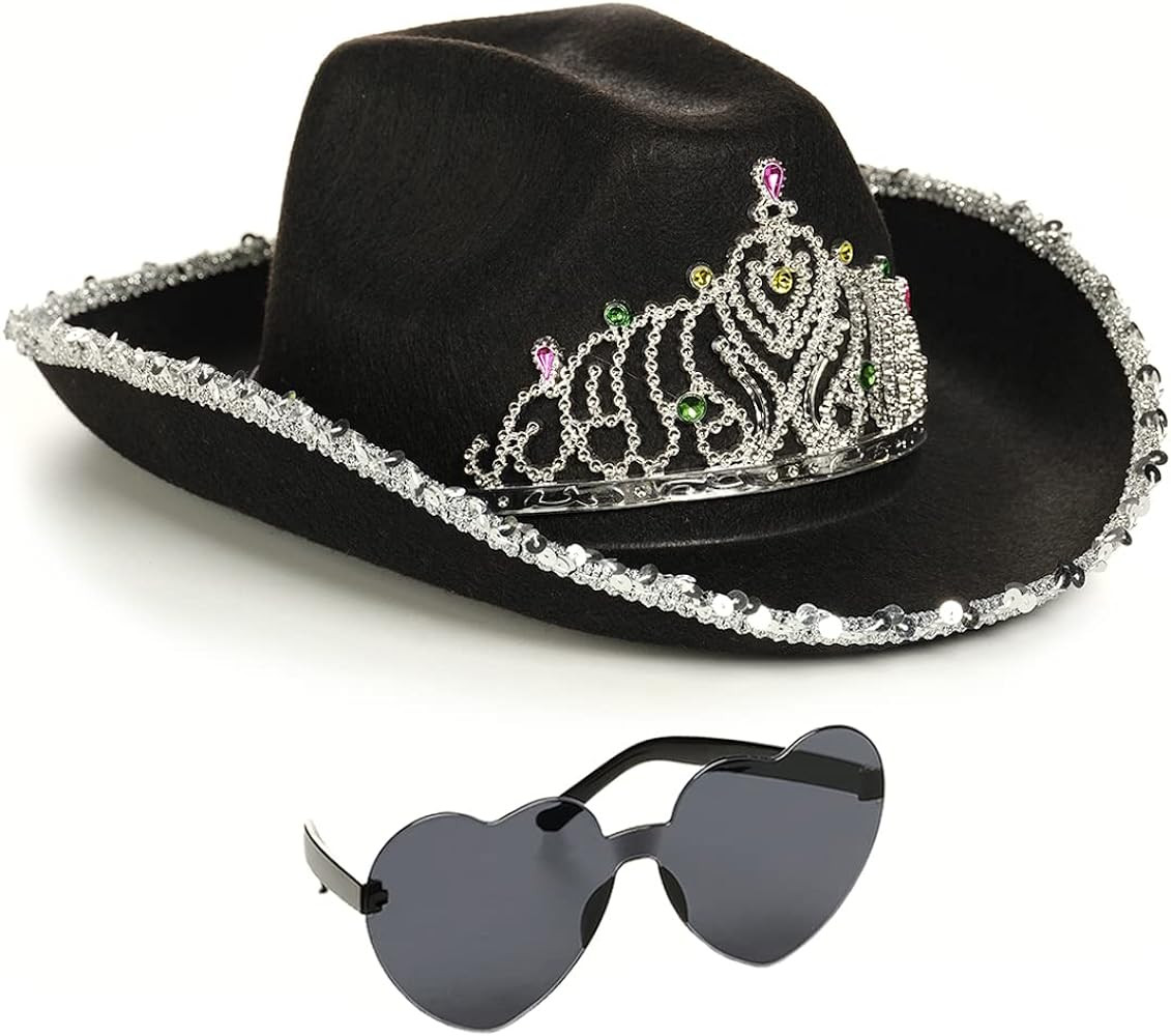 Funcredible White Cowboy Hat and Glasses - Preppy Cowgirl Hat with Star - Sparkly Cowboy Hat | Amazon (US)