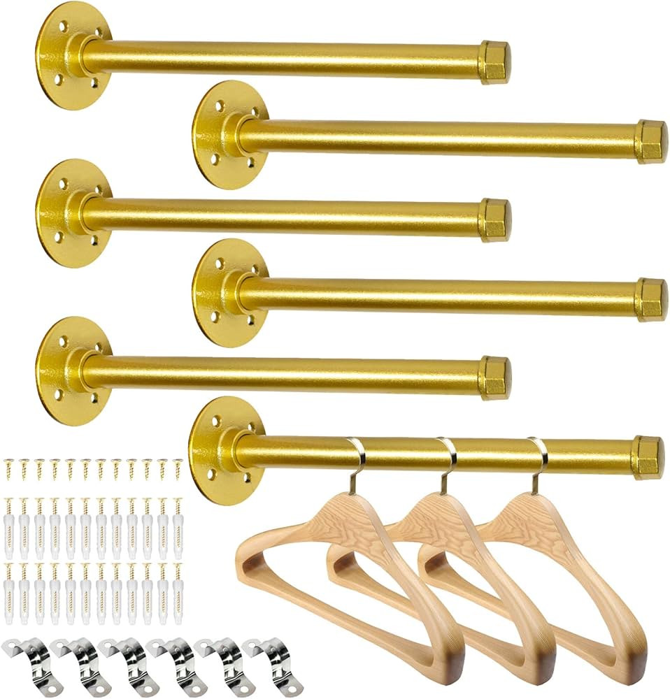6 Pcs Industrial Pipe Clothes Bar 12 Inch - Wall Mount Clothing Rack - Face Out Closet Rods for H... | Amazon (US)
