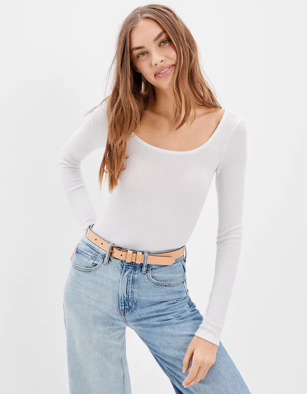 AE Long-Sleeve Scoop Neck Bodysuit | American Eagle Outfitters (US & CA)