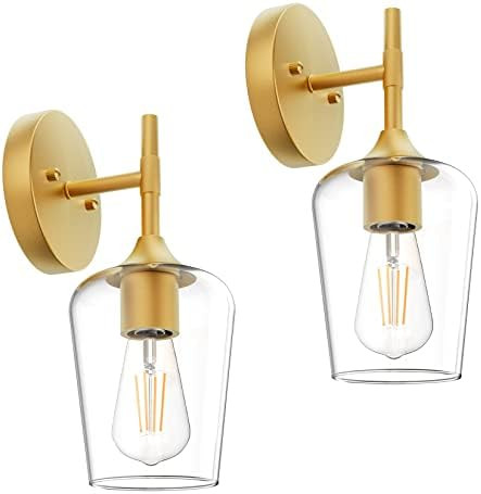 Ralbay Gold Wall Sconces Set of 2 Gold Vanity Lights Clear Glass Shade Farmhouse Gold Sconces Ind... | Amazon (US)
