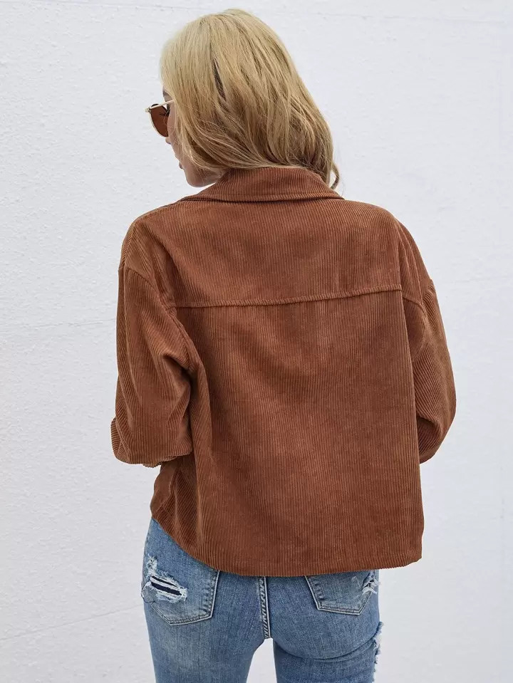 SHEIN LUNE Solid Button Front Pocket Detail Jacket | SHEIN