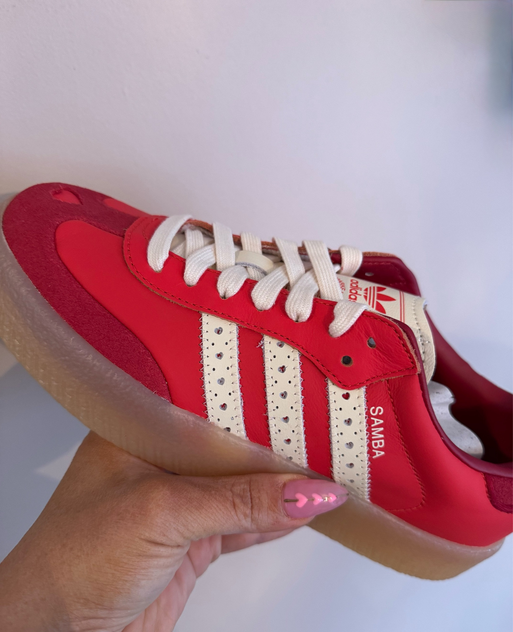 Valentine’s Day Sambas! 
The red heart details ❤️❤️❤️❤️ obsessed! 

Most comfortable casual sneakers. Be sure to size down atleast 1/2 size! 

#LTKShoeCrush #LTKFitness #LTKTravel