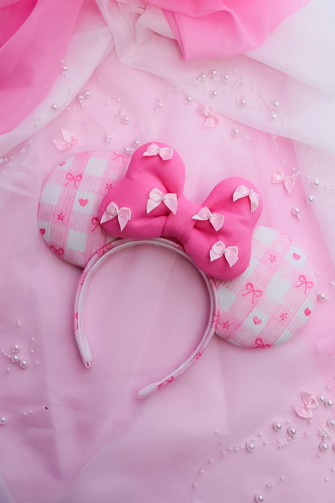 Pink Heart Gingham Valentines Mickey Ears / Minnie Ears / Disney Headband / Mickey Mouse Ears / M... | Etsy (US)