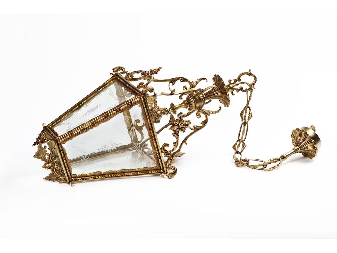 Vintage Brass & Glass Pendant Lantern Restored Working - Etsy | Etsy (US)