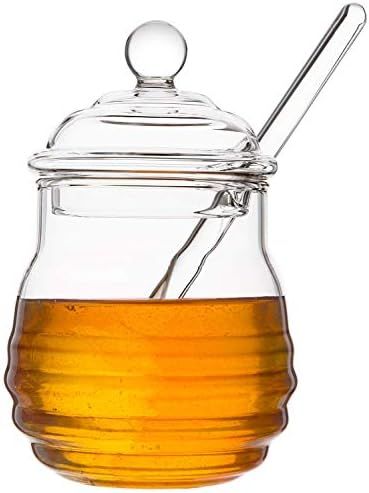 Mkono Honey Jar with Dipper and Lid Glass Honey Pot Container Dispenser for Home Kitchen,9 Ounce,Cle | Amazon (US)