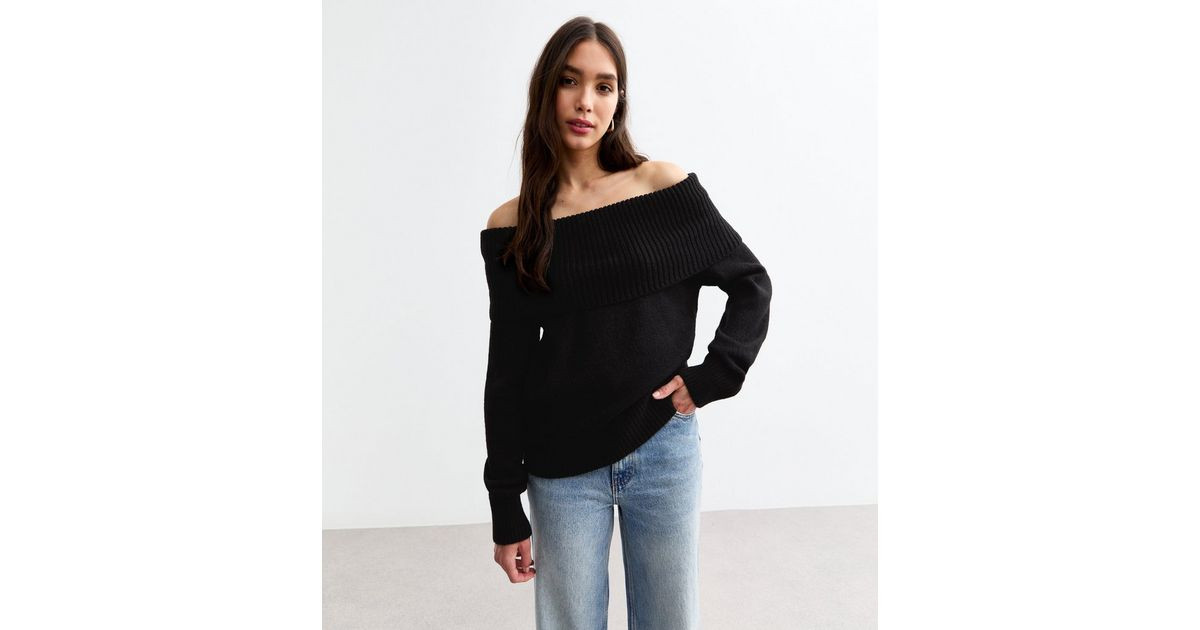 Black Knit Foldover Bardot Jumper
						
						Add to Saved Items
						Remove from Saved Items | New Look (UK)