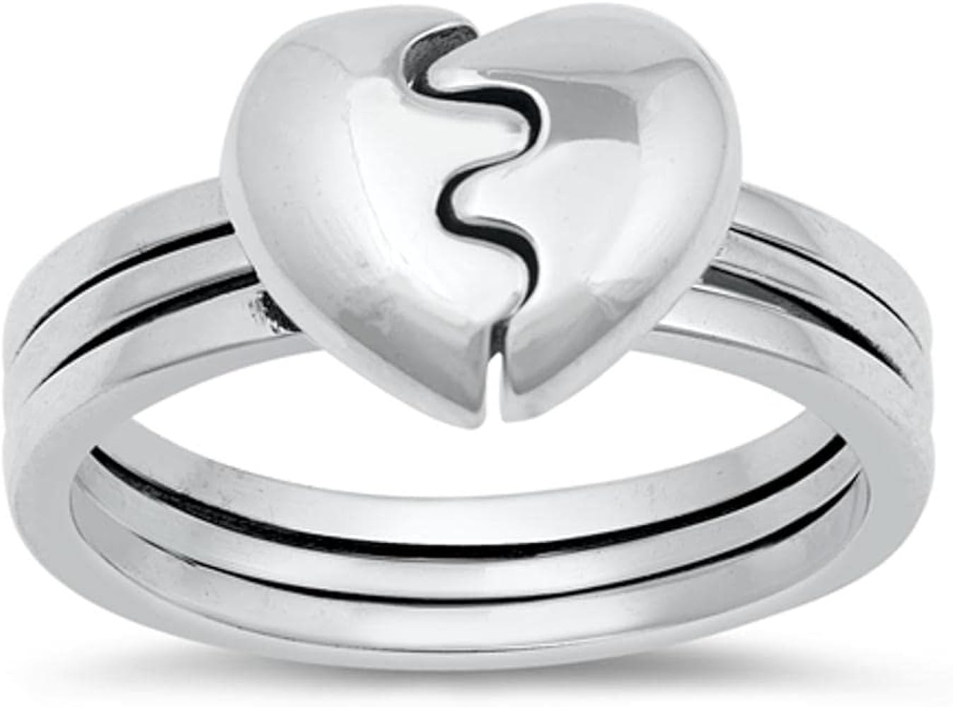 Broken Heart Puzzle Ring New .925 Sterling Silver Band Sizes 5-10 | Amazon (US)