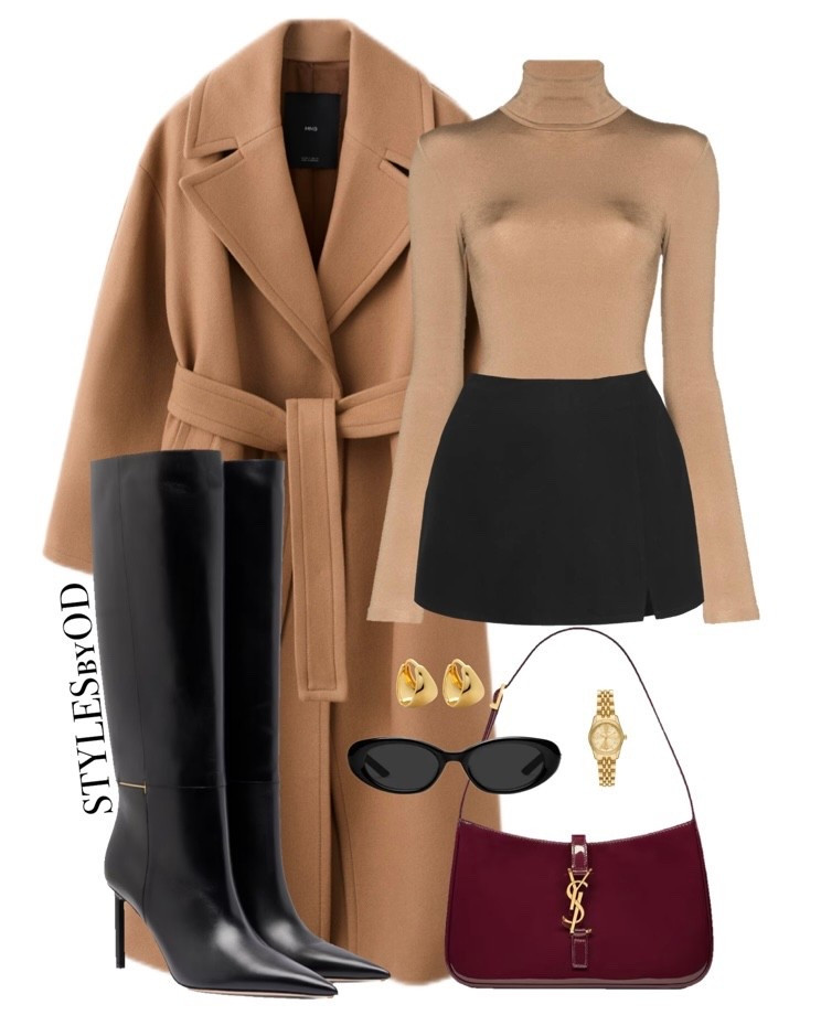 the perfect color combination to look expensive & chic 🦌🥀

#winteroutfit #classylook #ootd 
long camel belted wool coat, black leather knee high boots, layering neutral elegant fashion, chic and classy outfit, winter capsule wardrobe, statement burgundy shoulder bag, trendy and timeless look