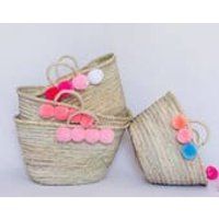 Pom Pom Bag, Beach Bag, Nursery Storage, Woven Natural Straw Basket, Market Straw Tote, Toy Storage, Kids Decor, Storage, Market Bag | Etsy (US)