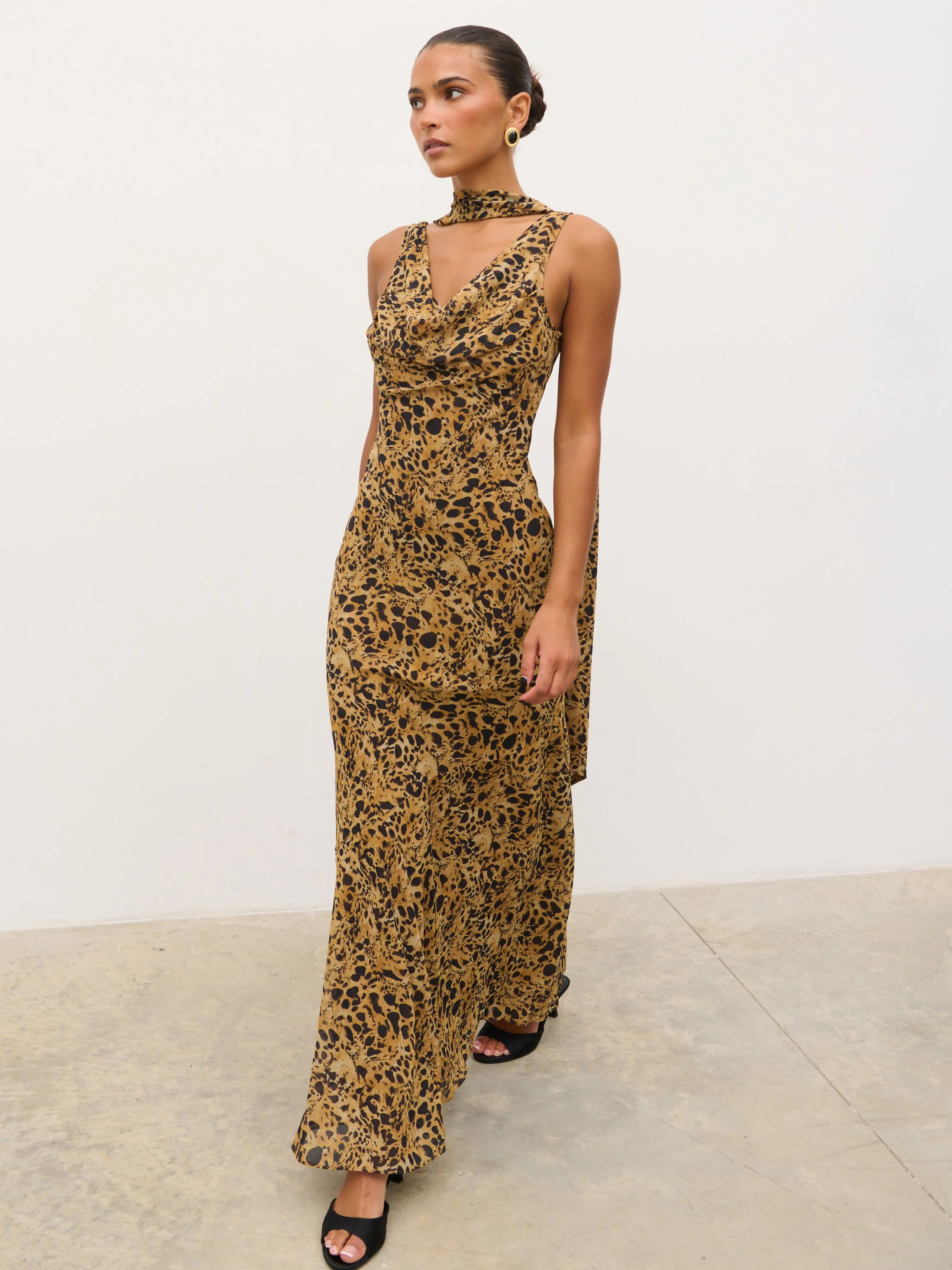 Arden High Cowl Scarf Maxi Dress - Abstract Leopard | Pretty Lavish (UK)