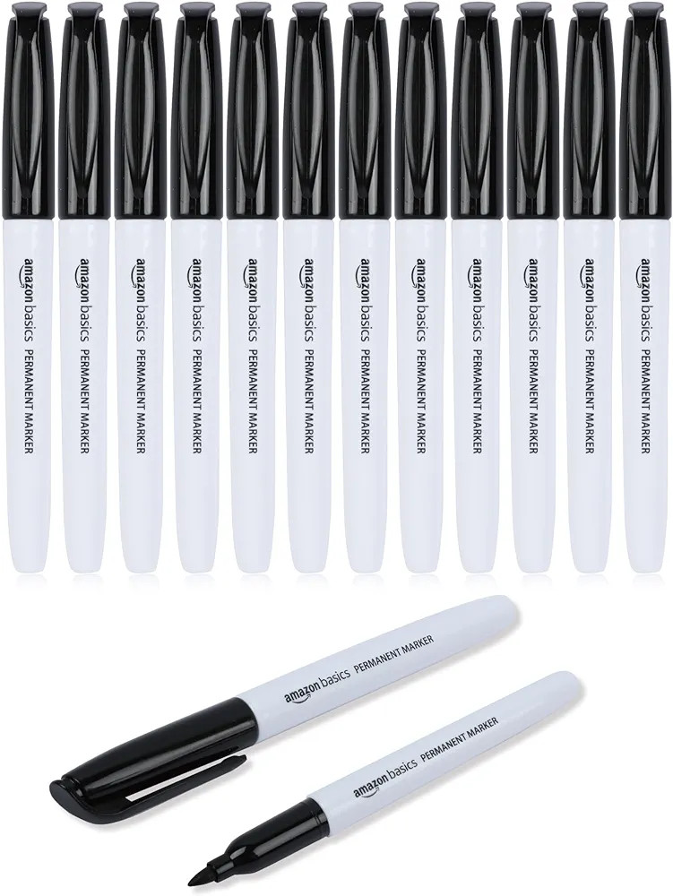 Amazon Basics Fine Point Tip Permanent Markers, Black, 12-Pack | Amazon (US)