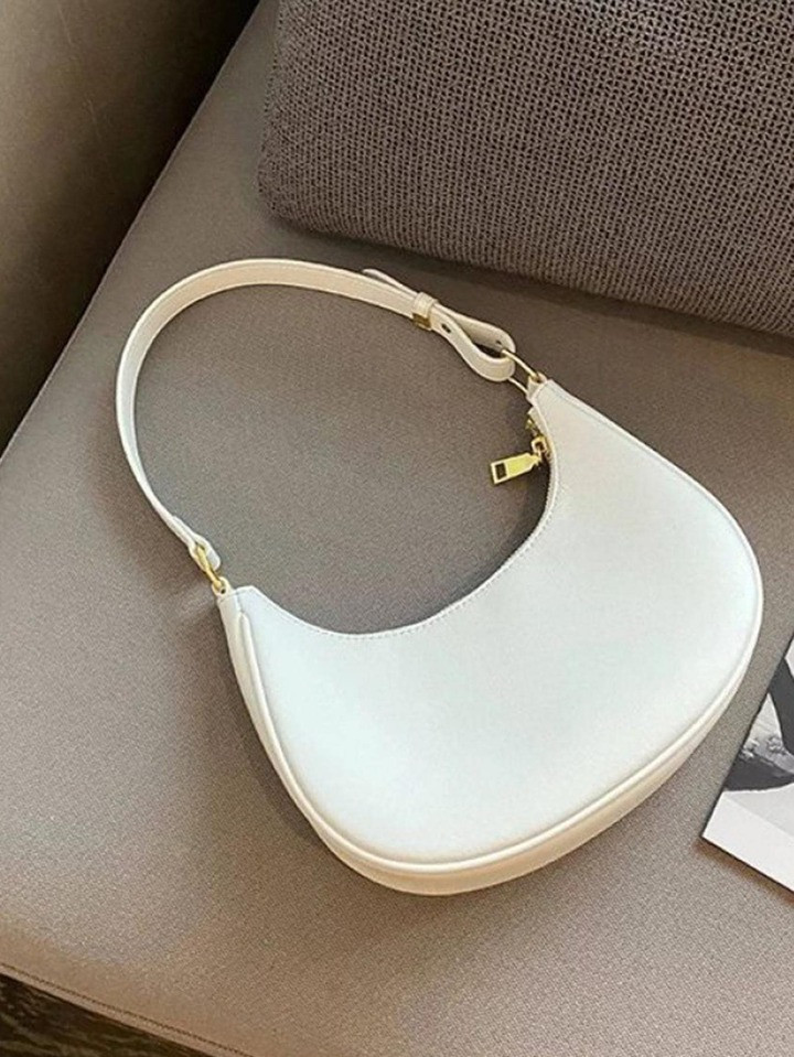 Waterproof,Lightweight,Business Casual Solid Color Minimalist Hobo Bag Zipper Shoulder Bag For Te... | SHEIN