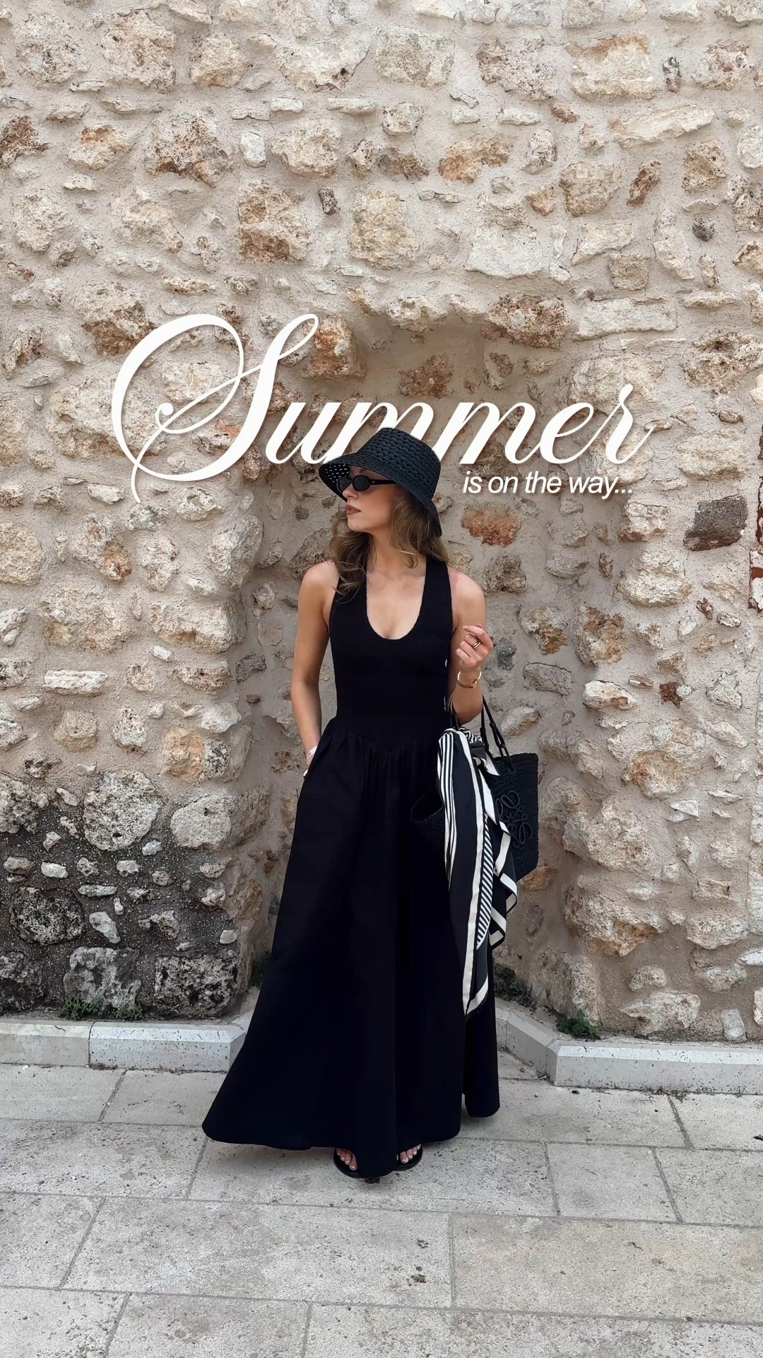 Dissh dress, summer dress, black dress, maxi dress, holiday outfit, summer holiday outfit, summer hat, basket bag 

#LTKsummer #LTKAroundTheWorld #LTKdresses