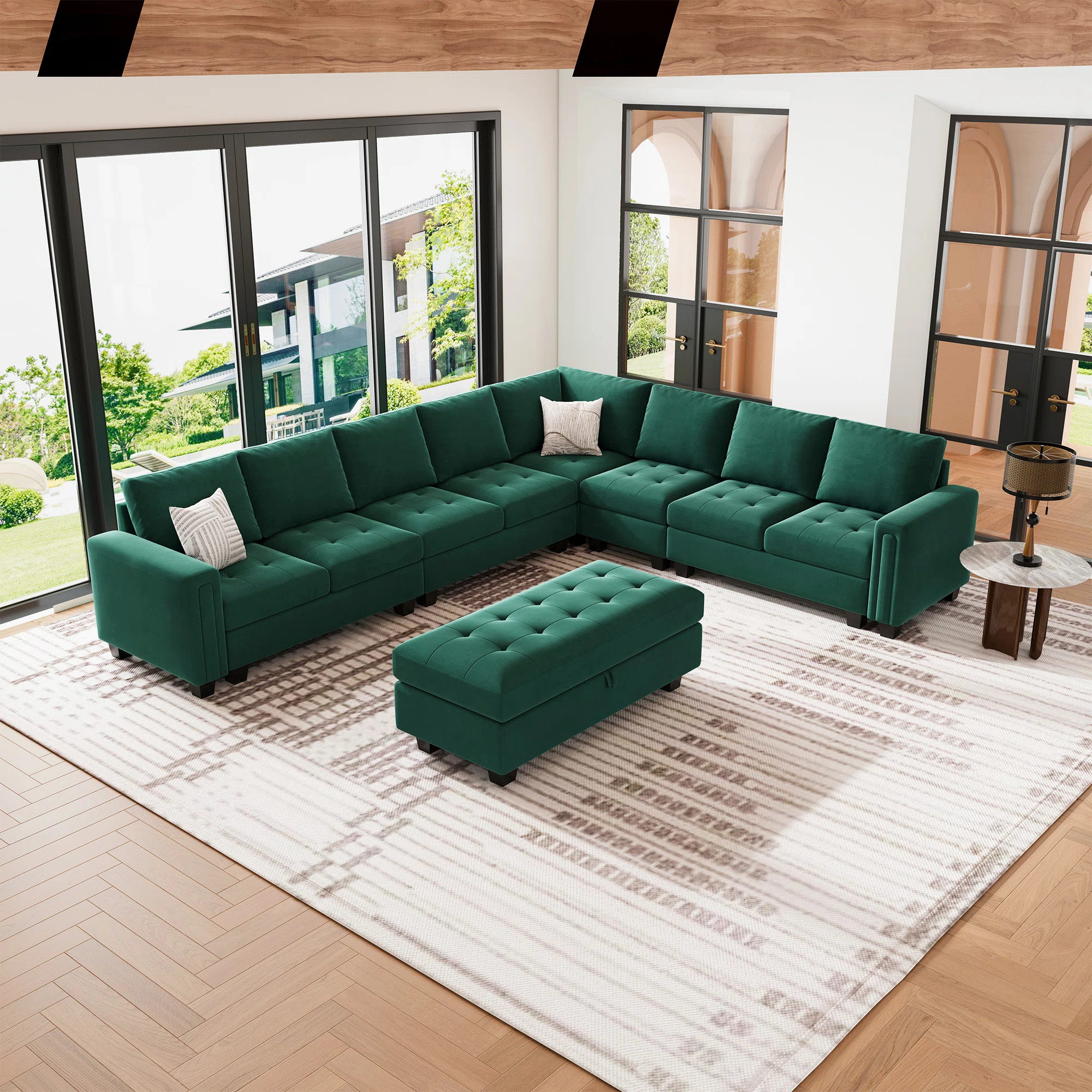 Shavera 7 - Piece Velvet Upholstered Sectional Sofa Large L shaped Livingroom Couch with Storage Ottoman | Wayfair North America