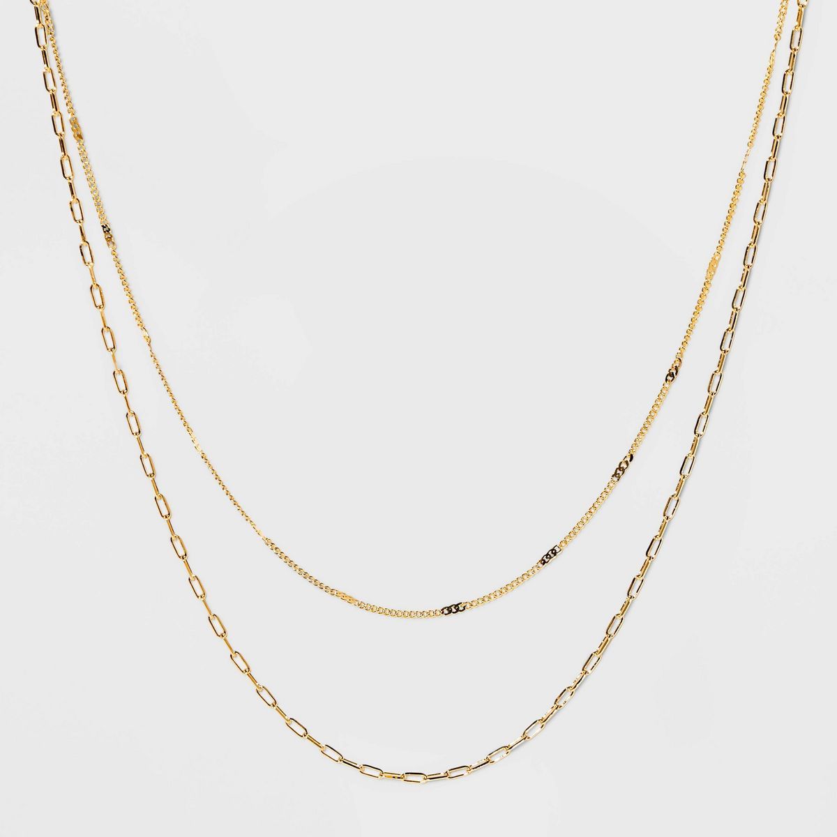 14K Gold Plated Flat Beaded and Link Chain Duo Necklace - A New Day™ Gold | Target