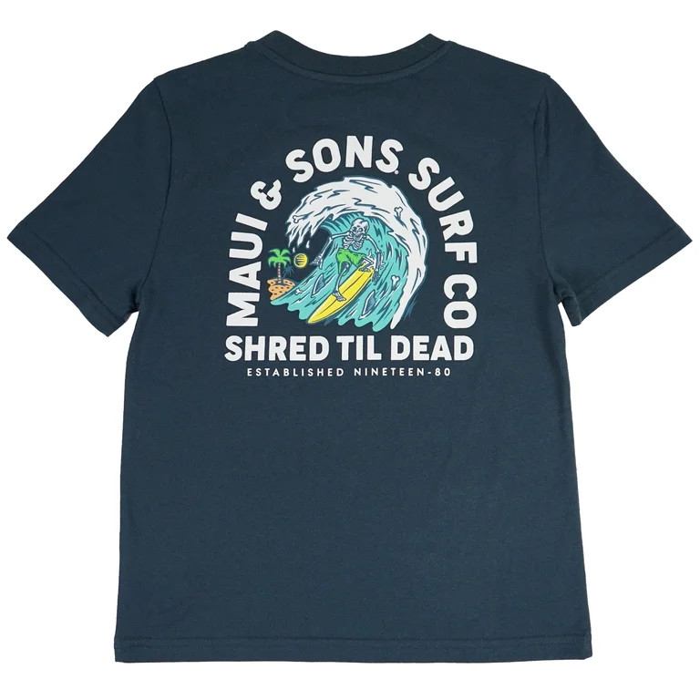 Maui and Sons Boys T-Shirt, Never Stop Graphic Tee, Navy, Casual Everyday Surfwear | Walmart (US)