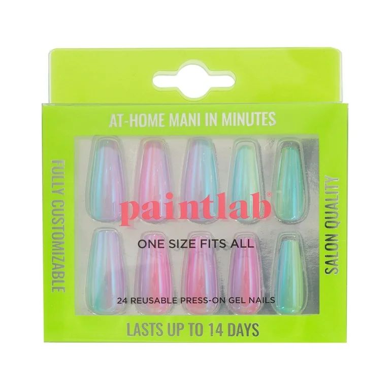PaintLab Reusable Press-on Gel Nails Kit, Coffin Shape, Check You Out Metallic Rainbow, 30 Count | Walmart (US)