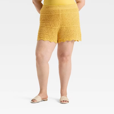 Women's High-Rise Crochet-Style Pull-On Shorts - A New Day™ Yellow 1X | Target