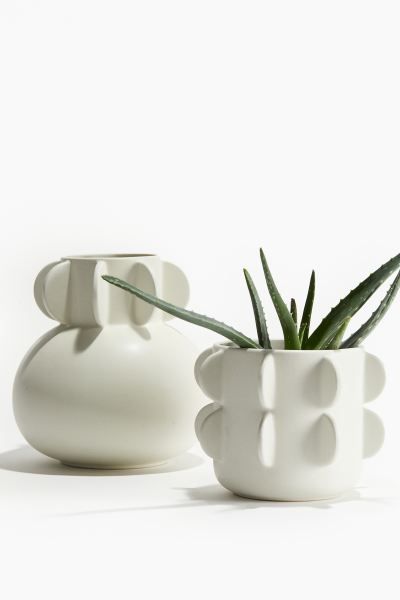 Reactive-glaze Stoneware Plant Pot - Natural white - Home All | H&M US | H&M (US + CA)